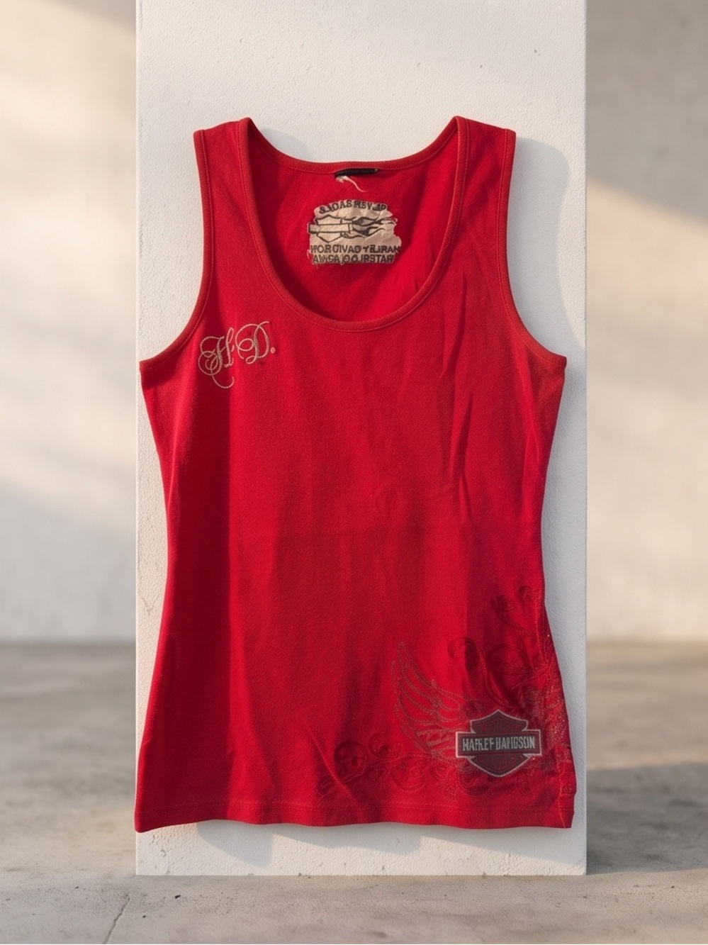 Harley-Davidson Red Women's Tank Top with Embroidered Details